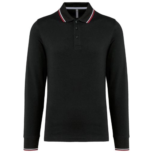 Afbeeldingen van Heren polo van piquétricot met lange mouwen