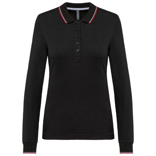 Afbeeldingen van Dames polo van piquétricot met lange mouwen