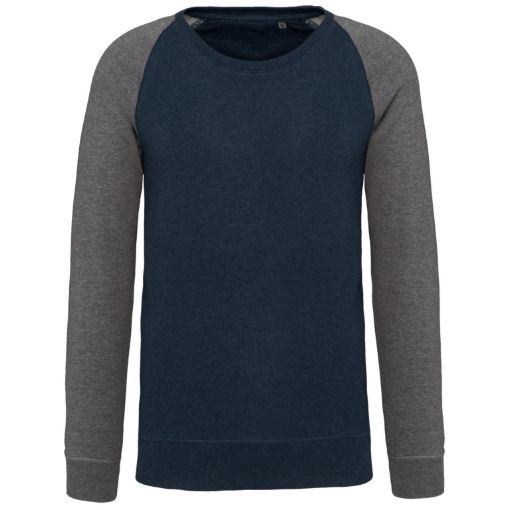 Afbeeldingen van Tweekleurige herensweater BIO French Terry ronde hals raglanmouwen