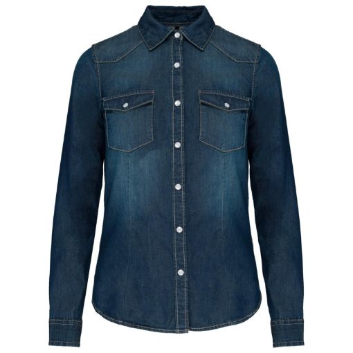 Afbeeldingen van Dames denim blouse lange mouwen