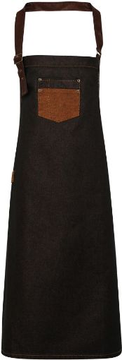 Afbeeldingen van Division - Waxed look denim bib apron with faux leather