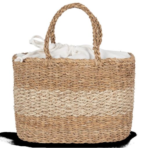 Picture of Eco-friendly striped seagrass basket bag