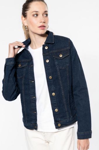 Afbeeldingen van Ongevoerde damesjas van denim Rinse
