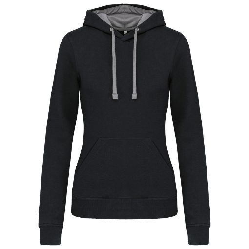 Afbeeldingen van Damessweater met capuchon in contrasterende kleur