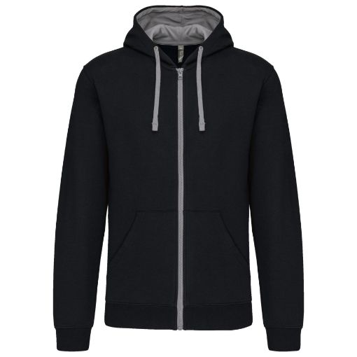 Afbeeldingen van Herensweater met rits en capuchon in contrasterende kleur