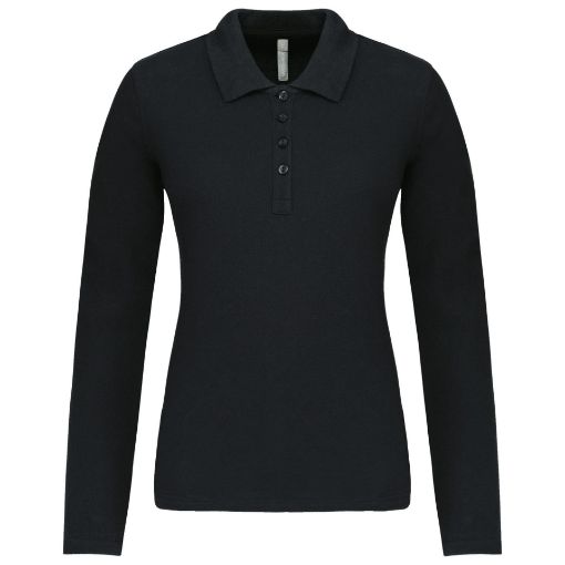 Bild von Damen Langarm-Polohemd. Baumwollpiqué