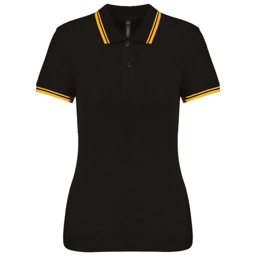 Bild von Polohemd für Damen mit kurzen Ärmeln und kontrastfarbenen Paspeln
