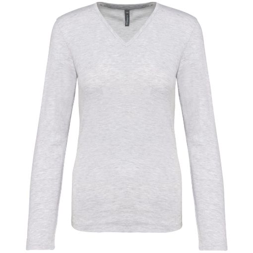 Image de T-shirt col V manches longues femme