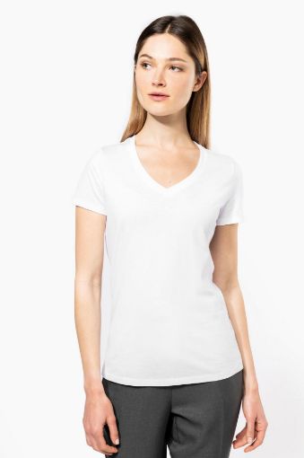 Bild von Damen-T-Shirt Supima® mit V-Ausschnitt und kurzen Ärmeln